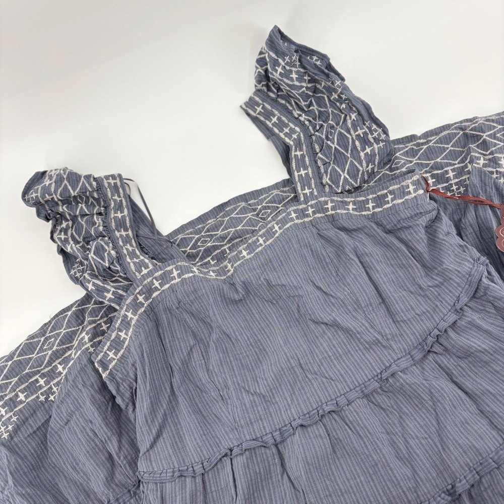 Knox Rose Womens M Blue Embroidered Tiered Ruffle Midi Dress Boho NWT